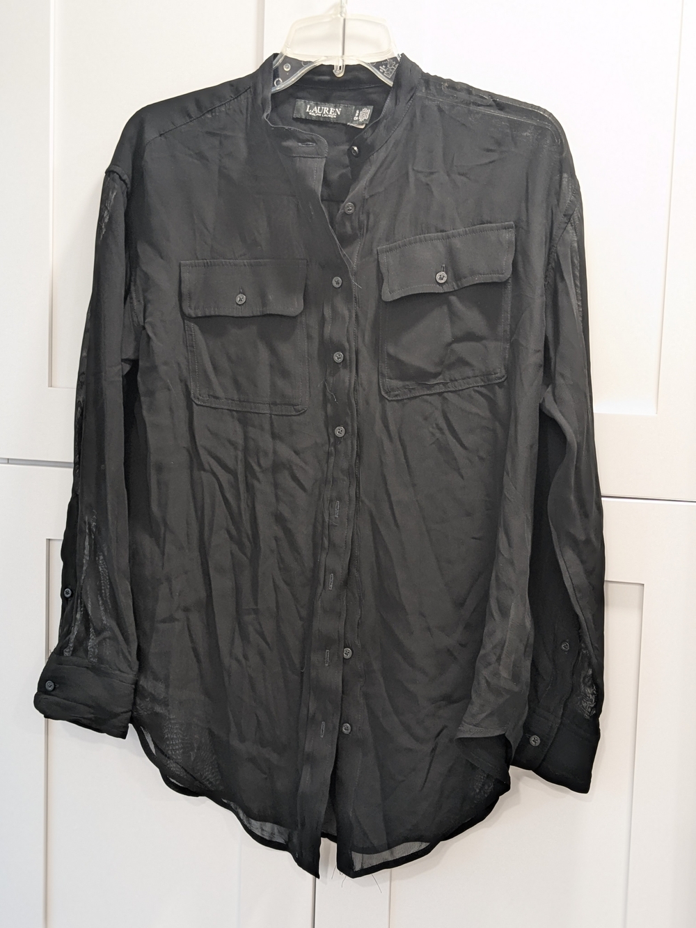 Lauren Ralph Lauren Sheer Black Lightweight Button-Up Shirt Jacket